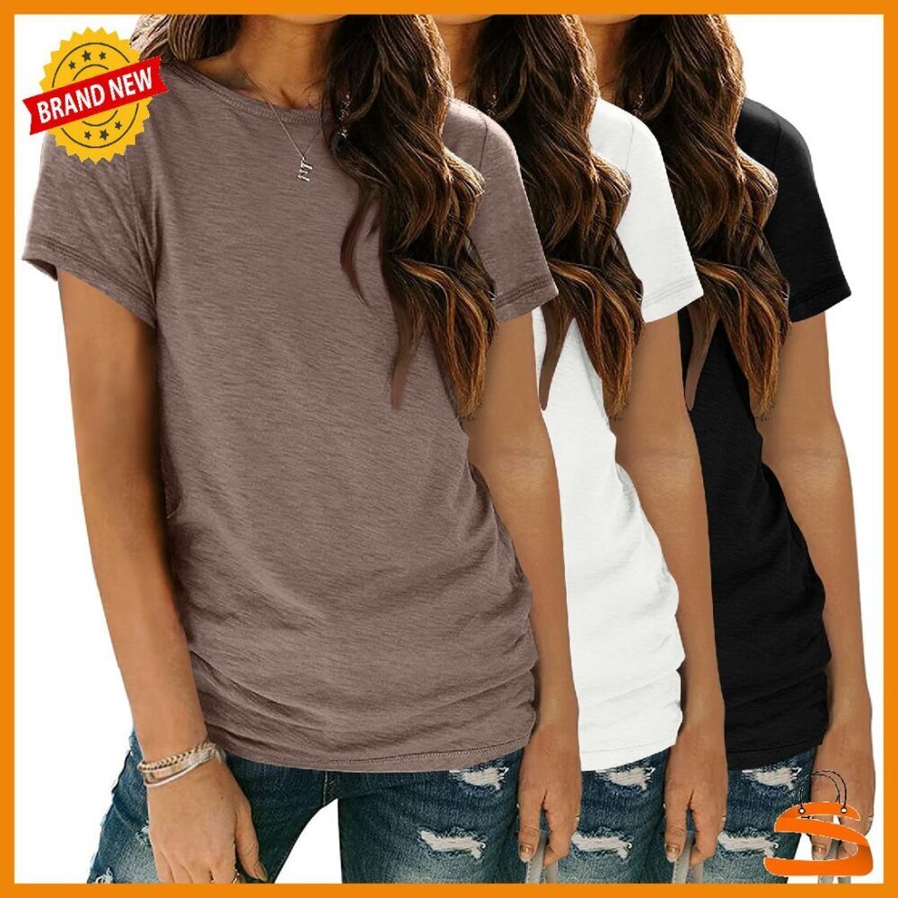 3 Pack Lightweight Short Sleeve Crewneck Tees - Soft Polyester Blend - Loose Fit